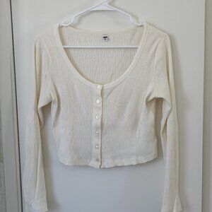 Uniqlo Long-sleeve Button Down Crop - M - Cream / White